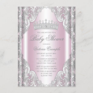 Pink Silver Grey Fancy Princess Baby Shower Invitation