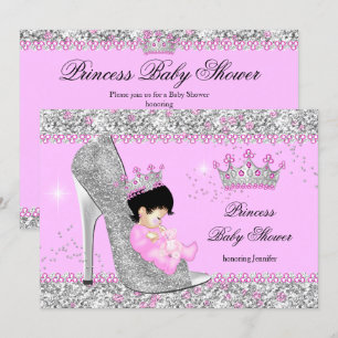 Pink Silver High Heel Princess Baby Shower Tiara Invitation