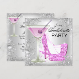 Pink Silver High Heel Shoes Bachelorette Party Invitation
