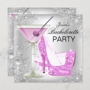 Pink Silver High Heel Shoes Bachelorette Party Invitation