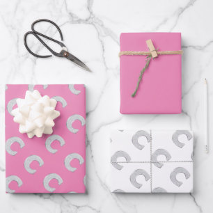 Pink Silver Letter C Wrapping Paper Sheet