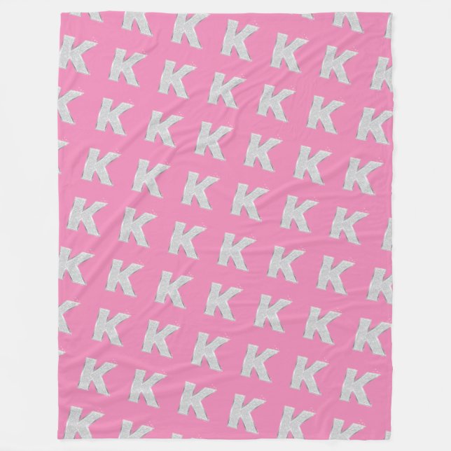 Pink Silver Letter K Fleece Blanket (Front)