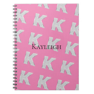 Pink Silver Letter K Notebook
