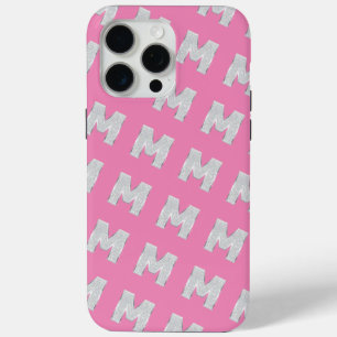 Pink Silver Letter M iPhone 15 Pro Max Case