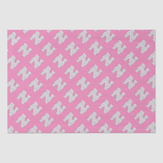 Pink Silver Letter N Tissue Paper (Front)