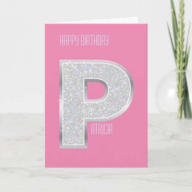 Pink Silver Letter P Card (Front)