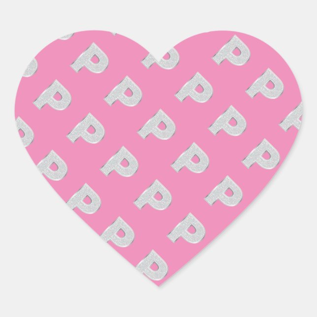 Pink Silver Letter P Heart Sticker (Front)