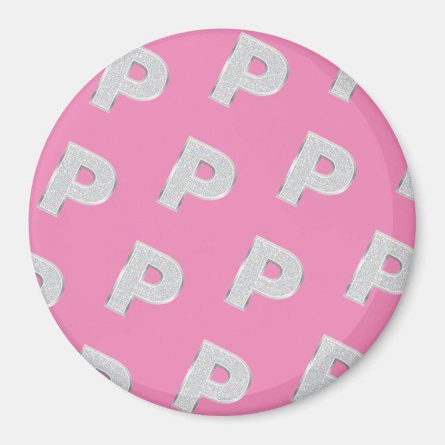 Pink Silver Letter P Magnet (Front)
