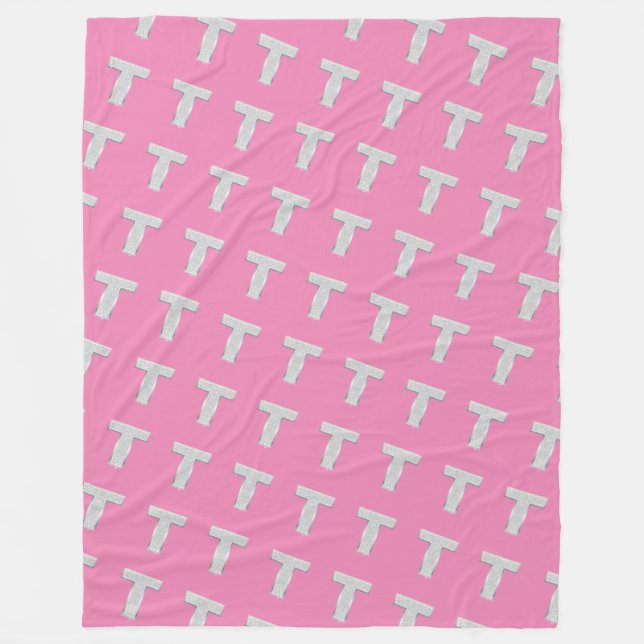 Pink Silver Letter T Fleece Blanket (Front)