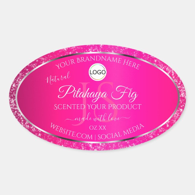 Pink Silver Logo Initials Glitter Product Labels (Front)