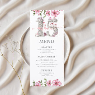 Pink Silver Mis Quince Quinceañera Menu