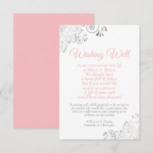 Pink & Silver on White Wedding Wishing Well Poem Enclosure Card