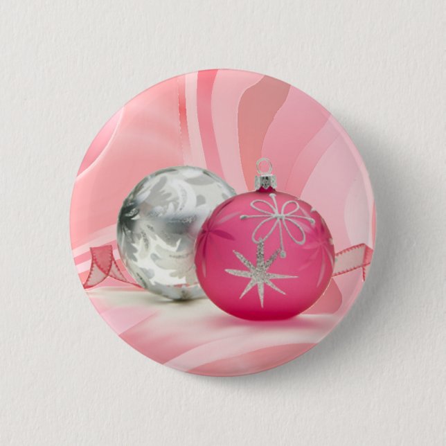 PINK & SILVER ORNAMENTS by SHARON SHARPE 2 Inch Round Button (Front)
