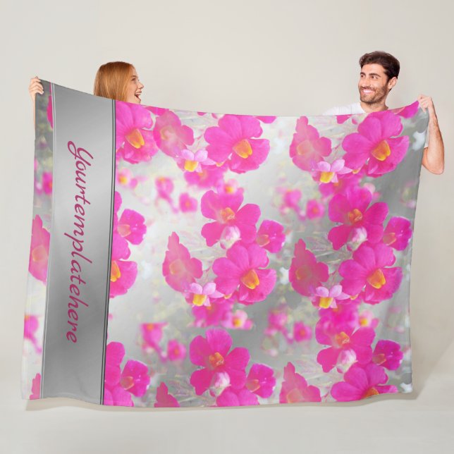 pink,silver,pattern of pinks, flowers on shiny fleece blanket (In Situ)