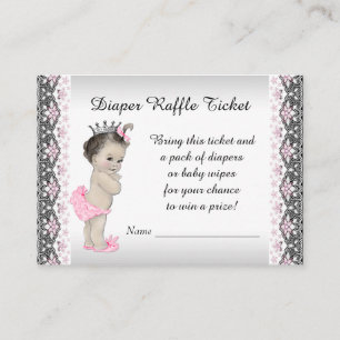 Pink Silver Princess Diaper Raffle Ticket Enclosure Card