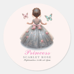 Pink silver princess gown Fairytale birthday party Classic Round Sticker