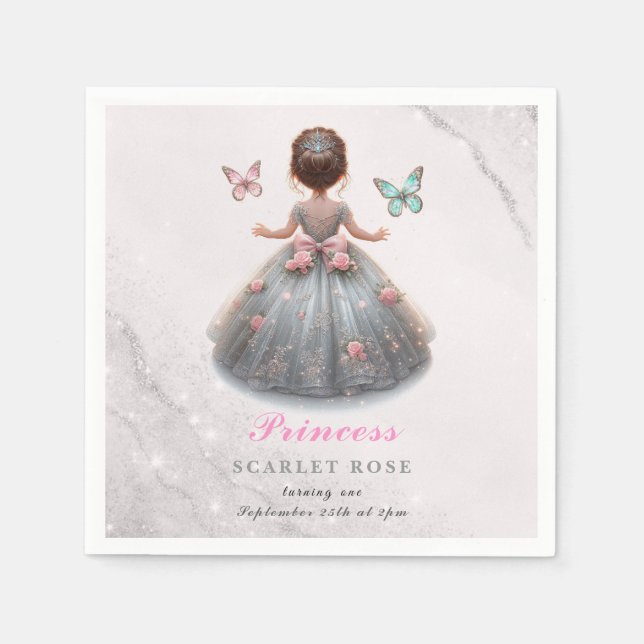 Pink silver princess gown Fairytale birthday party Napkin (Front)