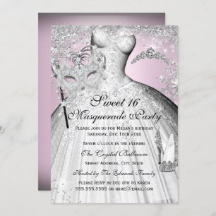 Pink Silver Princess Masquerade Sweet 16 Invite