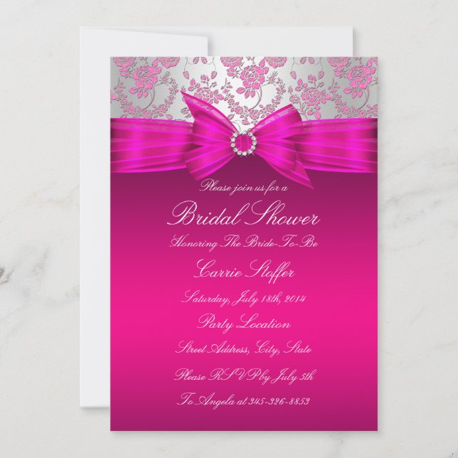 Pink & Silver Rose Bridal Shower Invite (Front)