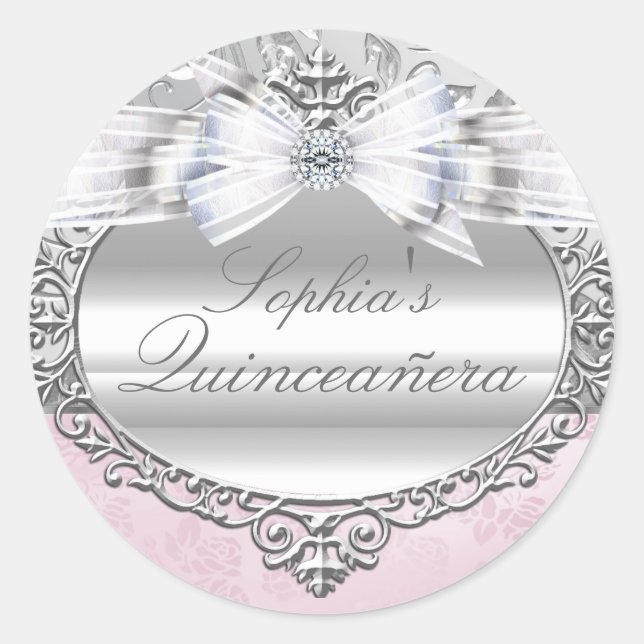 Pink & Silver Rose Quinceanera Sticker (Front)