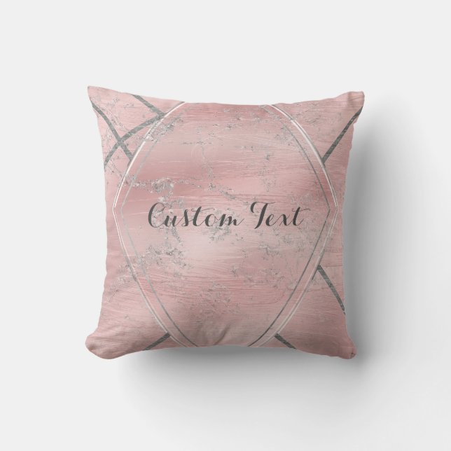 Pink & Silver Satin Sparkle Glam Designer Style Throw Pillow (Front)