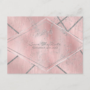 Pink & Silver Satin Sparkle Glam Save the Date Announcement Postcard