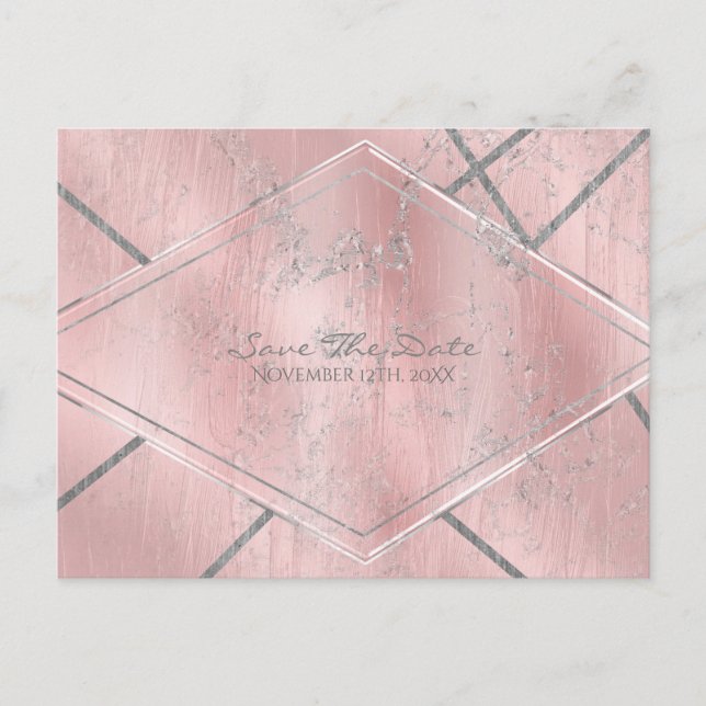 Pink & Silver Satin Sparkle Glam Save the Date Announcement Postcard (Front)