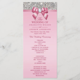 Pink Silver Sequin Diamond Bow Wedding Program