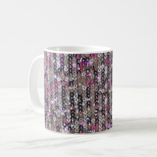 Pink silver sequins   sparkle pattern   coffee mug