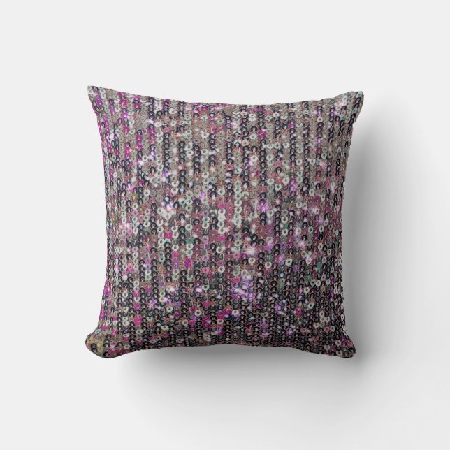 Pink silver sequins | sparkle pattern    throw pillow (Front)