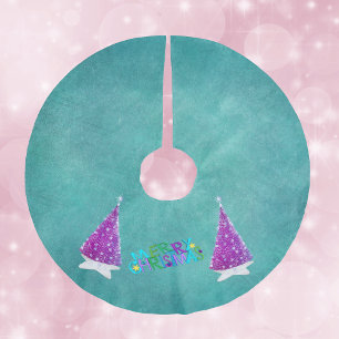 Pink Silver Shiny Trees Merry Christmas Colourful Brushed Polyester Tree Skirt