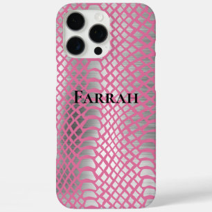 Pink Silver Snake Print iPhone 16 Pro Max Case