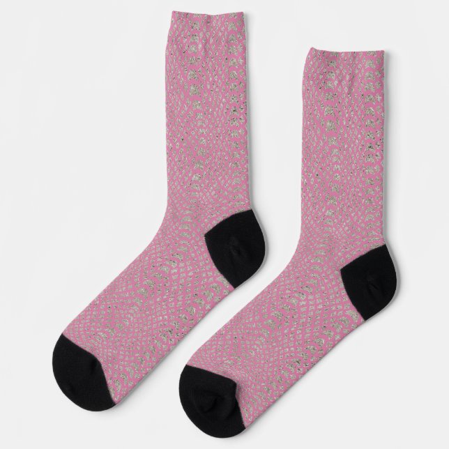 Pink Silver Snake Print Socks (Left)