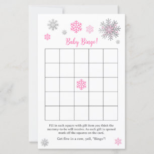 Pink Silver Snowflake Baby Shower Bingo Game 