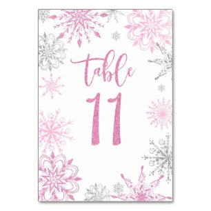 Pink Silver Snowflakes baby shower Eleven Table Number