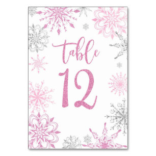 Pink Silver Snowflakes baby shower Twelve Table Number