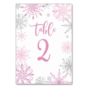 Pink Silver Snowflakes baby shower Two Table Number