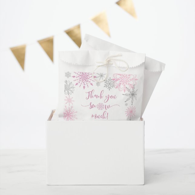 Pink silver snowflakes Thank you snow much Favour Bag (Party)