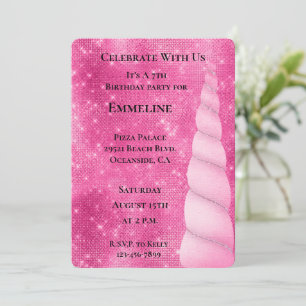 Pink Silver Sparkle Glam Unicorn Birthday Invitation