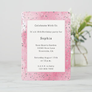 Pink Silver Stars Birthday Invitation