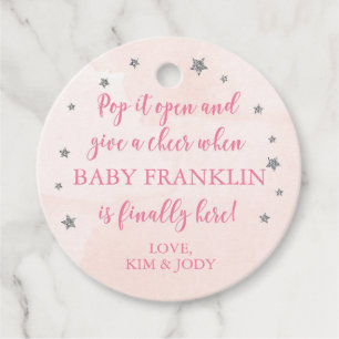  Pink & Silver Stars Pop It Open Mini Champagne  Favour Tags