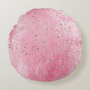 Pink Silver Stars Round Pillow