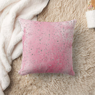 Pink Silver Stars Throw Pillow