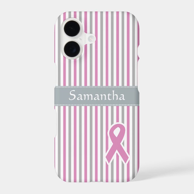 Pink & Silver Stripes custom monogram cases (Back)