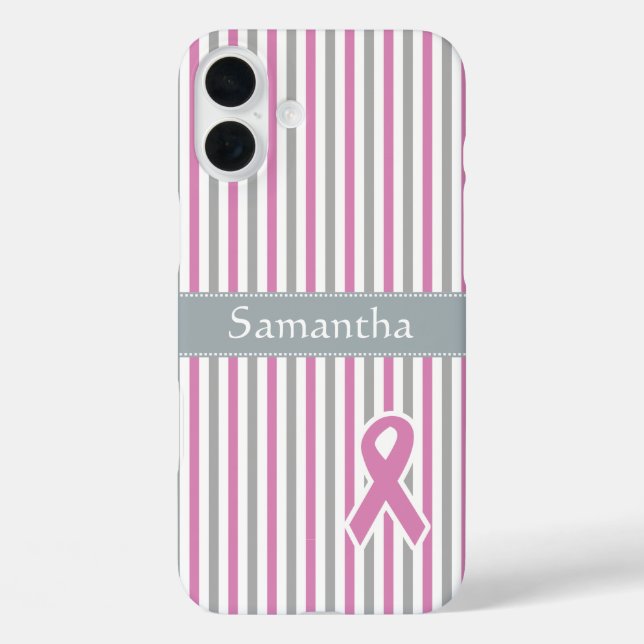 Pink & Silver Stripes custom monogram cases (Back)