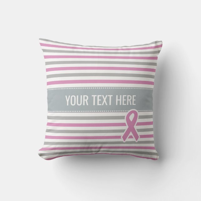 Pink & Silver Stripes custom throw pillow (Front)