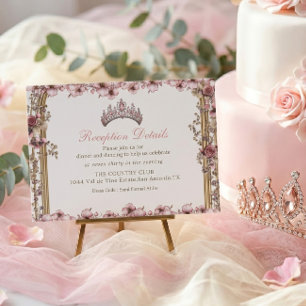 Pink Silver Tiara Floral Quinceañer Enclosure Card