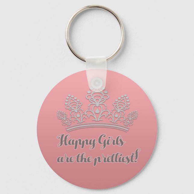 Pink Silver Tiara Pageant Happy Girls Prettiest Keychain (Front)