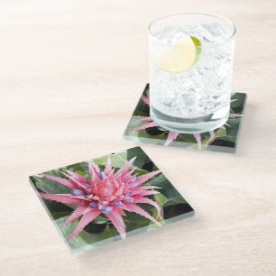 Pink Silver Vase Plant Flower Photo Glass Coaster