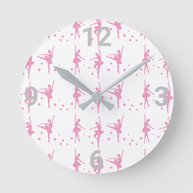 Pink Silver White Ballerina Ballet Theme Round Clock (Front)
